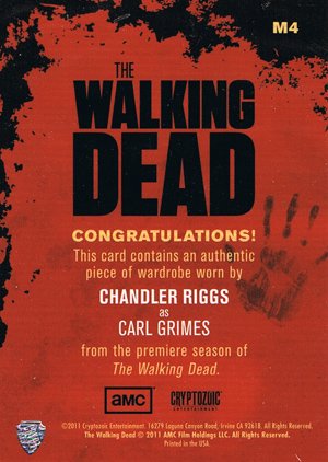 Cryptozoic The Walking Dead Wardrobe Card M4 Chandler Riggs as Carl Grimes