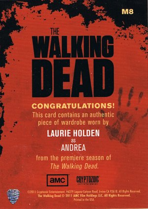 Cryptozoic The Walking Dead Wardrobe Card M8 Laurie Holden as Andrea