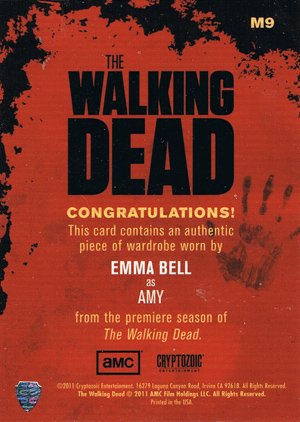 Cryptozoic The Walking Dead Wardrobe Card M9 Emma Bell as Amy