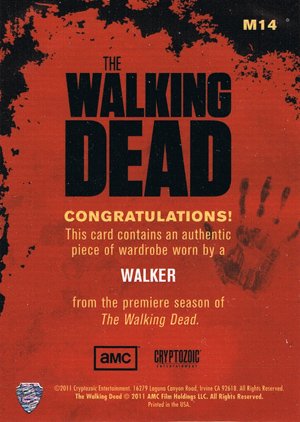 Cryptozoic The Walking Dead Wardrobe Card M14 Walker