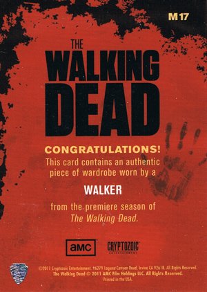 Cryptozoic The Walking Dead Wardrobe Card M17 Walker