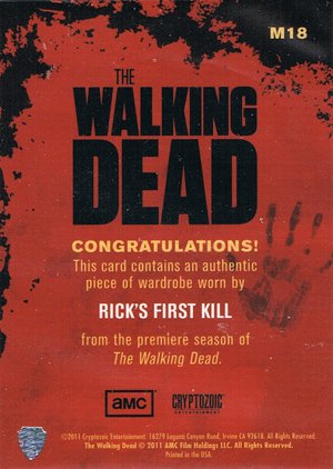 Cryptozoic The Walking Dead Wardrobe Card M18 Rick's First Kill (Binder Exclusive)