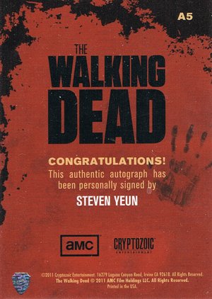 Cryptozoic The Walking Dead Autograph Card A5 Steven Yeun as Glenn (full face)