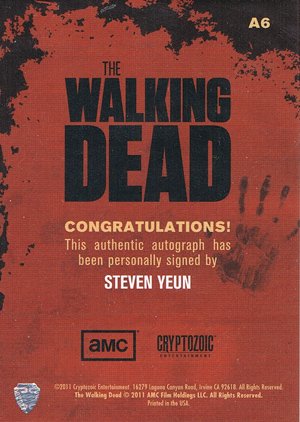 Cryptozoic The Walking Dead Autograph Card A6 Steven Yeun as Glenn (right profile)