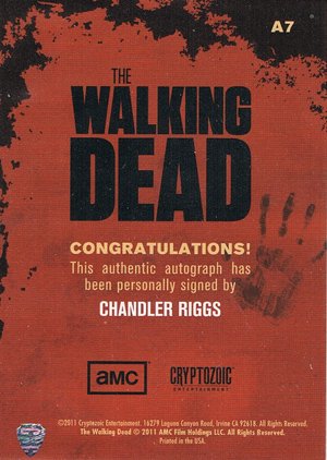 Cryptozoic The Walking Dead Autograph Card A7 Chandler Riggs as Carl Grimes (left profile)