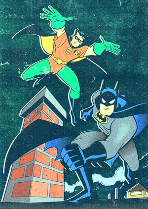 SkyBox The Adventures of Batman & Robin R.A.S. Foil Card R3 Batman and Robin leap across rooftops an