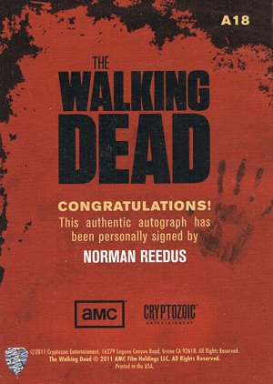 Cryptozoic The Walking Dead Autograph Card A18 Norman Reedus as Daryl Dixon (packing)