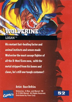 Fleer X-Men '95 Fleer Ultra Base Card 52 Wolverine