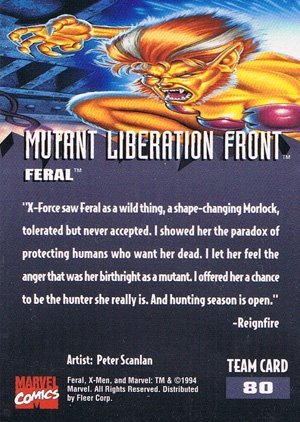 Fleer X-Men '95 Fleer Ultra Base Card 80 Feral