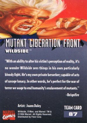 Fleer X-Men '95 Fleer Ultra Base Card 87 Wildside
