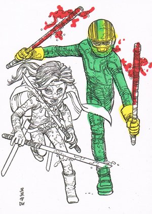 Dynamic Forces Kick-Ass Hand-Colored Card Design 6 (Hit-Girl and Kick-Ass)