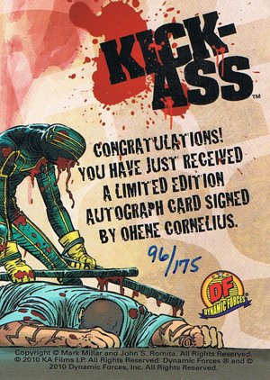 Dynamic Forces Kick-Ass Autograph Card  Ohene Cornelius - blue ink, photo (#175)