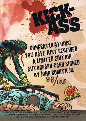 Dynamic Forces Kick-Ass Autograph Card  John Romita Jr - black ink, card 1 (#105)