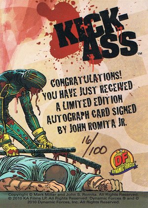 Dynamic Forces Kick-Ass Autograph Card  John Romita Jr - black ink, Hit-Girl/Kick-Ass (#100)