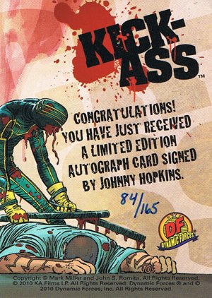 Dynamic Forces Kick-Ass Autograph Card  Johnny Hopkins - blue ink, photo (#165)