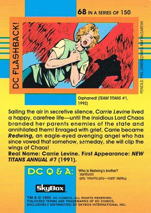 SkyBox DC Cosmic Teams Base Card 68 Redwing (Team Titans)