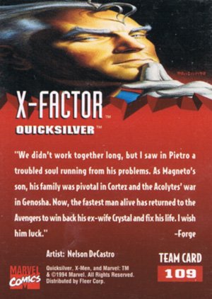 Fleer X-Men '95 Fleer Ultra Base Card 109 Quicksilver