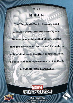 Upper Deck Marvel Beginnings Micromotion Card M-22 Hulk