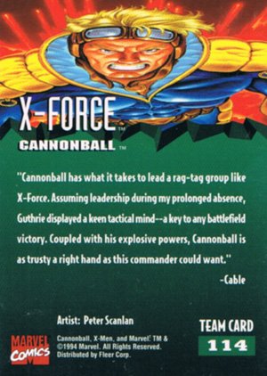 Fleer X-Men '95 Fleer Ultra Base Card 114 Cannonball
