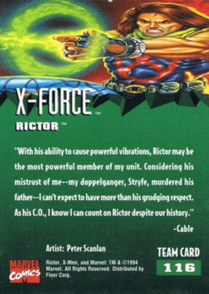 Fleer X-Men '95 Fleer Ultra Base Card 116 Rictor